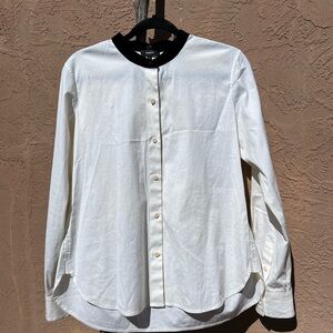 Theory Stretch Cotton Fancy Shirt Velvet Round Neck Collar Size M